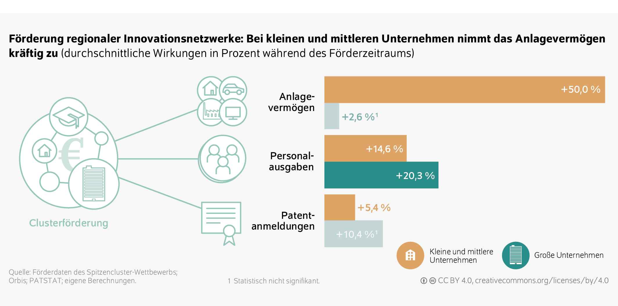 Förderung regionaler Innovationsnetzwerke: Bei kleinen und mittleren Unternehmen nimmt das Anlagevermögen kräftig zu (durchschnittliche Wirkungen in Prozent während des Förderzeitraums)